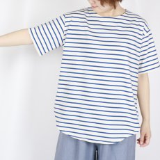 画像16: tumugu スープレコットン ボーダー天竺 裾ラウンド 半袖ロングT 2色 (16)