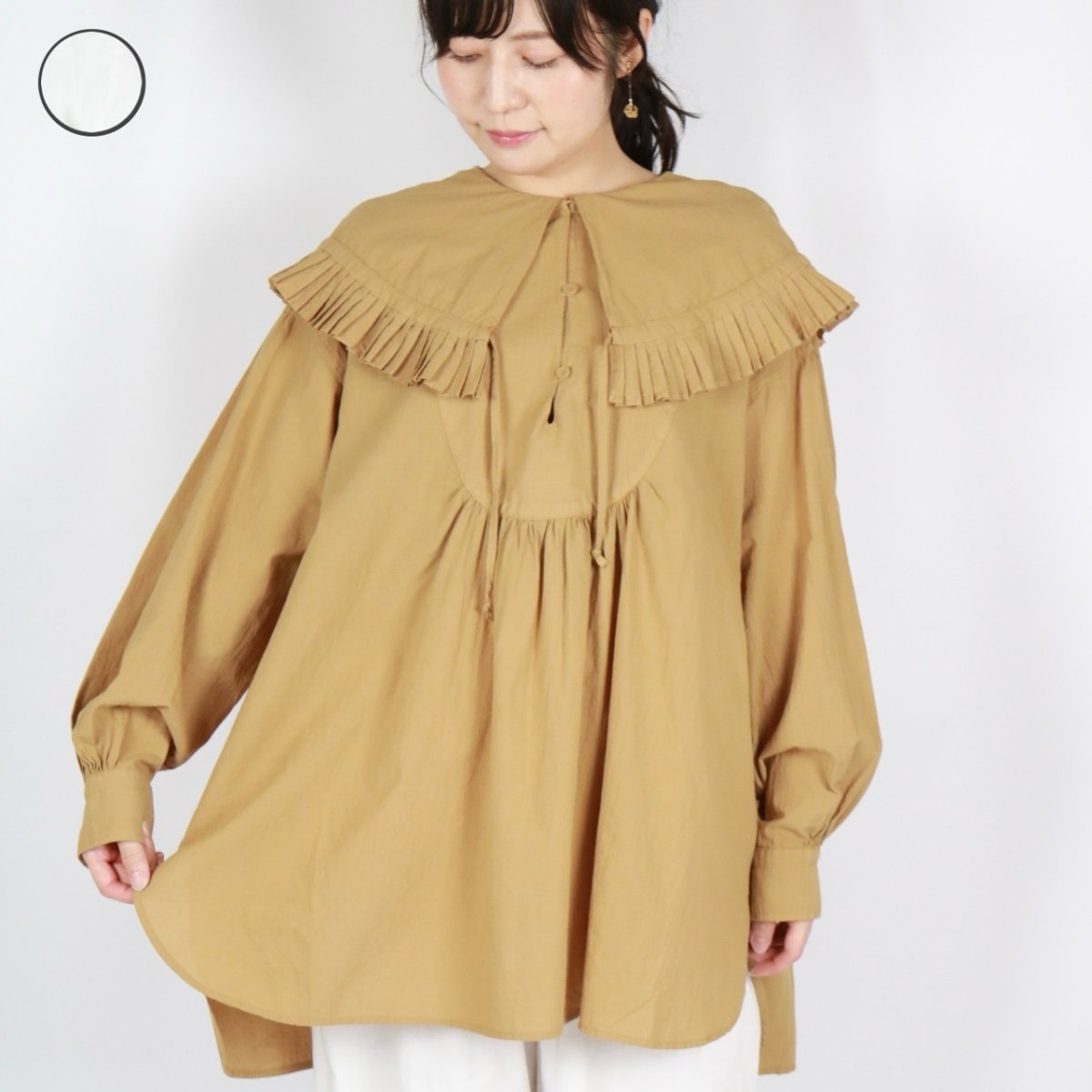 画像1: tumugu: ふわふわコットンフリルフードプルオーバー2色 (1)