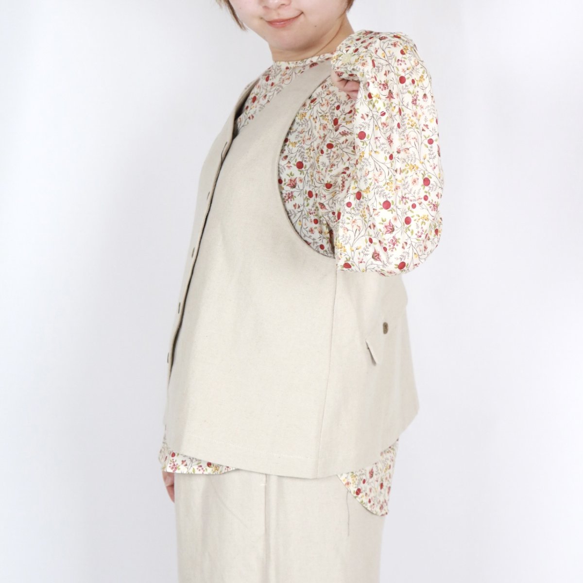 画像3: nachukara 綿麻先染ツイル フロントカーブ2wayベスト 3色 (3)