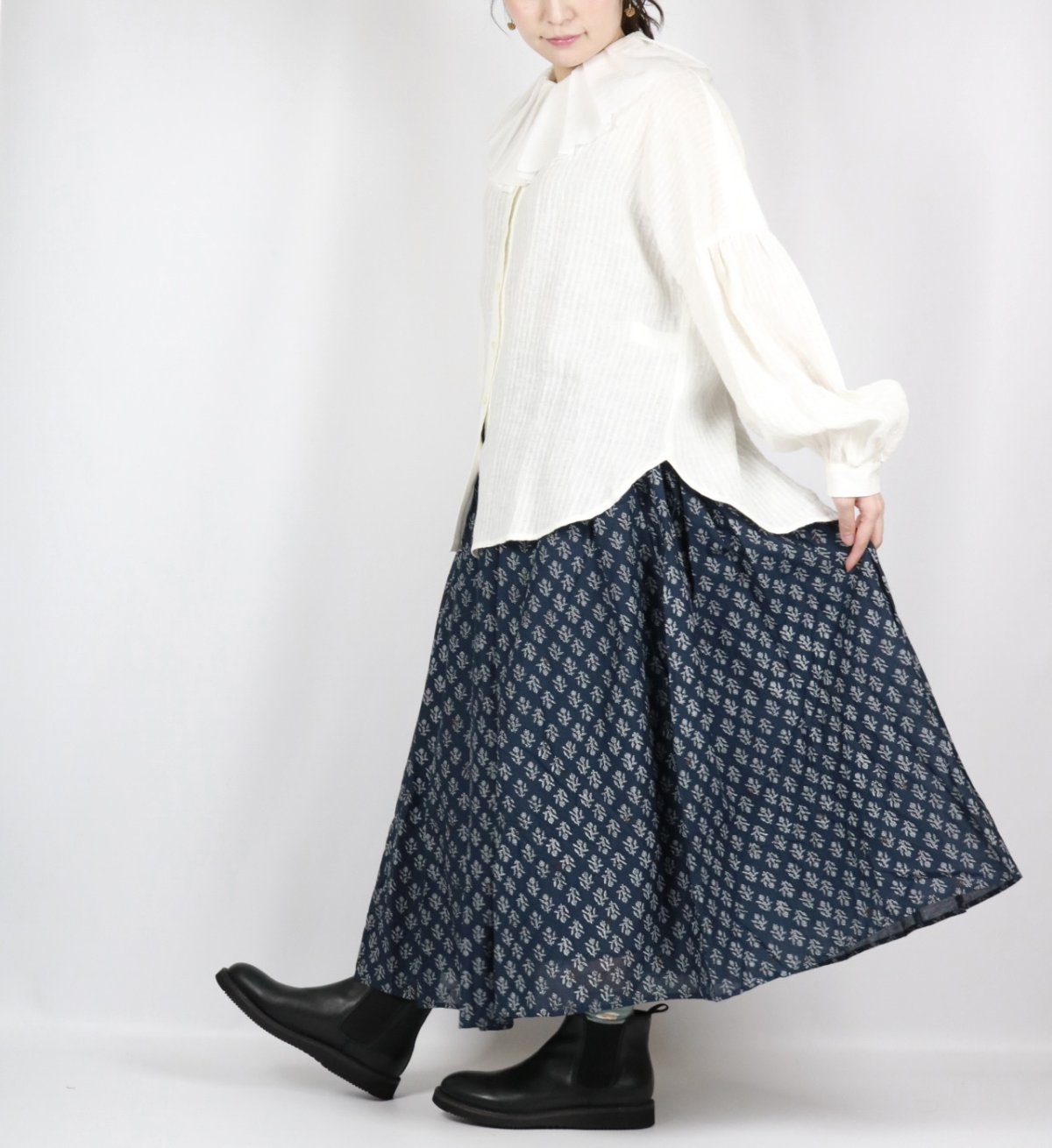 画像4: maison de soil  80s COTTON VOILE FLOWER BLOCK PRINT RAJASTAN TUCK GATHERED SKIRT WITH LINING 2色 2サイズ (4)