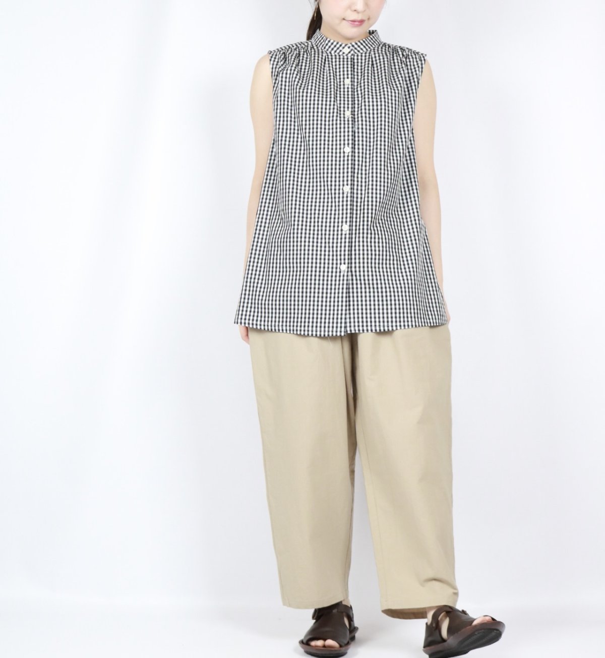 画像9: Vent d'ouest ギンガムチェッククールマックスノースリーブシャツ　2色 (9)