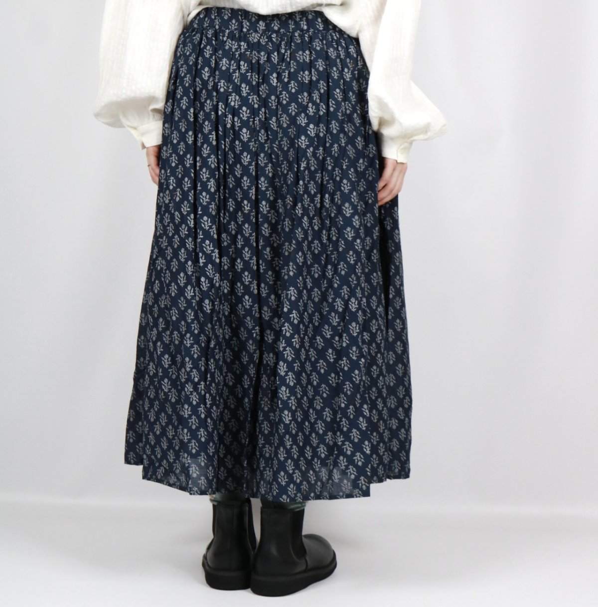 画像11: maison de soil  80s COTTON VOILE FLOWER BLOCK PRINT RAJASTAN TUCK GATHERED SKIRT WITH LINING 2色 2サイズ (11)