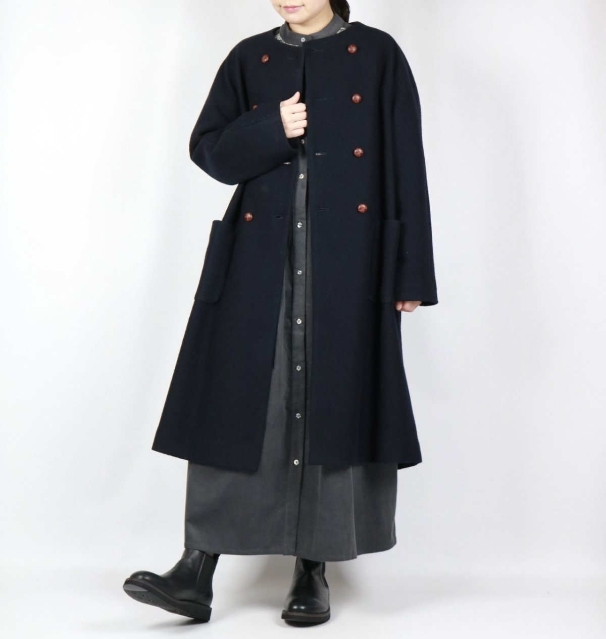 画像14: Vent d'ouest ウールソフト圧縮ノーカラーコート 4色 (14)