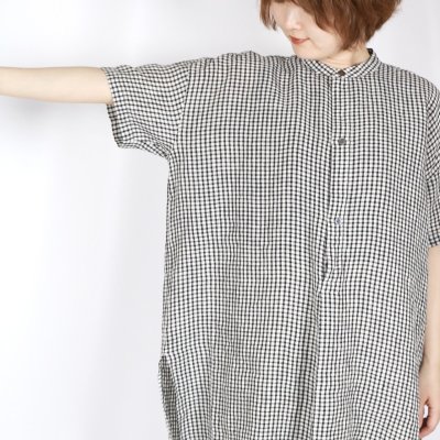画像1: SOIL  60s LINEN CHECK BANDED COLLAR 3/4SL TUNIC