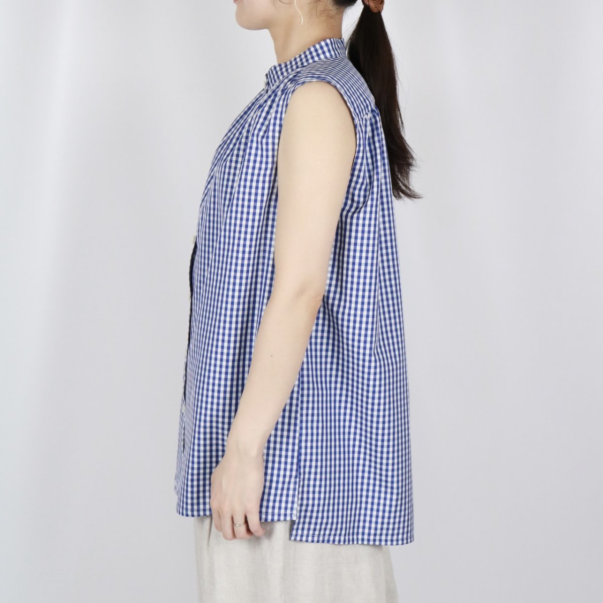 画像2: Vent d'ouest ギンガムチェッククールマックスノースリーブシャツ　2色 (2)