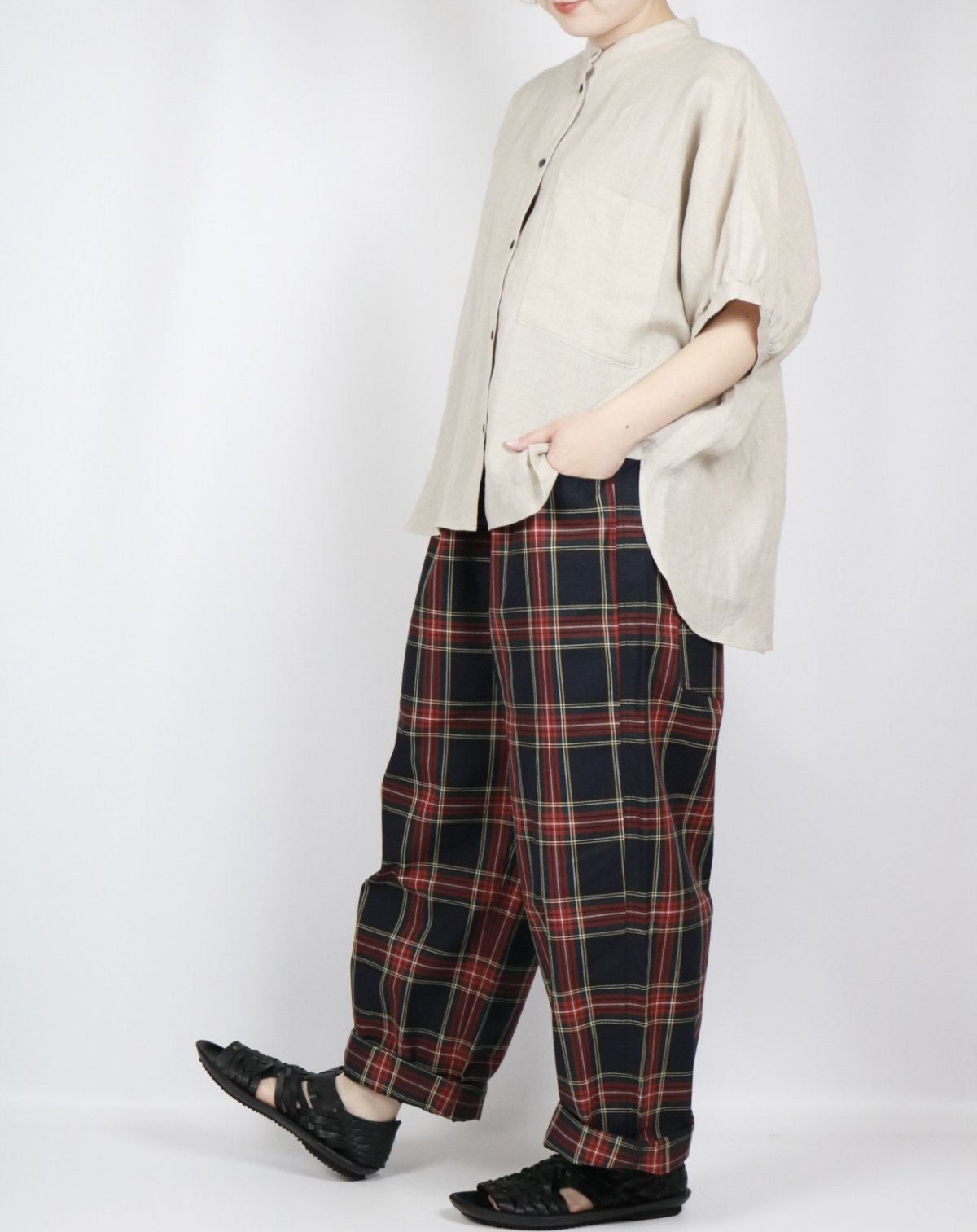 画像18: NARU 高密度ギャバチェックノッポパンツ　2色 (18)