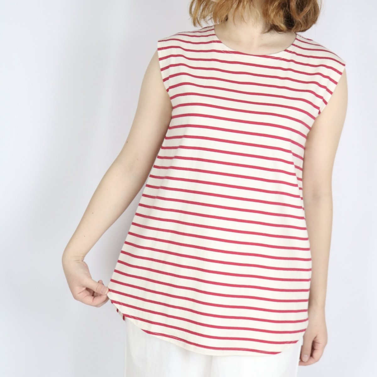 画像16: tumugu: スープレコットンボーダー天竺　裾ラウンドタンクトップ 2色 (16)
