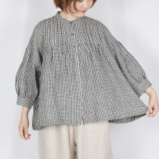 画像1: SOIL  60s LINEN CHECK BANDED COLLAR 3/4SL PINTUCK SHIRT (1)