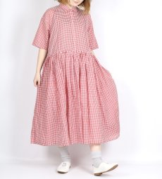 画像6: maison de soil HANDWOVEN COTTON/SILK GINGHAM CHECK REGULAR COLLAR DRESS WITH RAJASTHAN TUCK GATHERER 2色 (6)