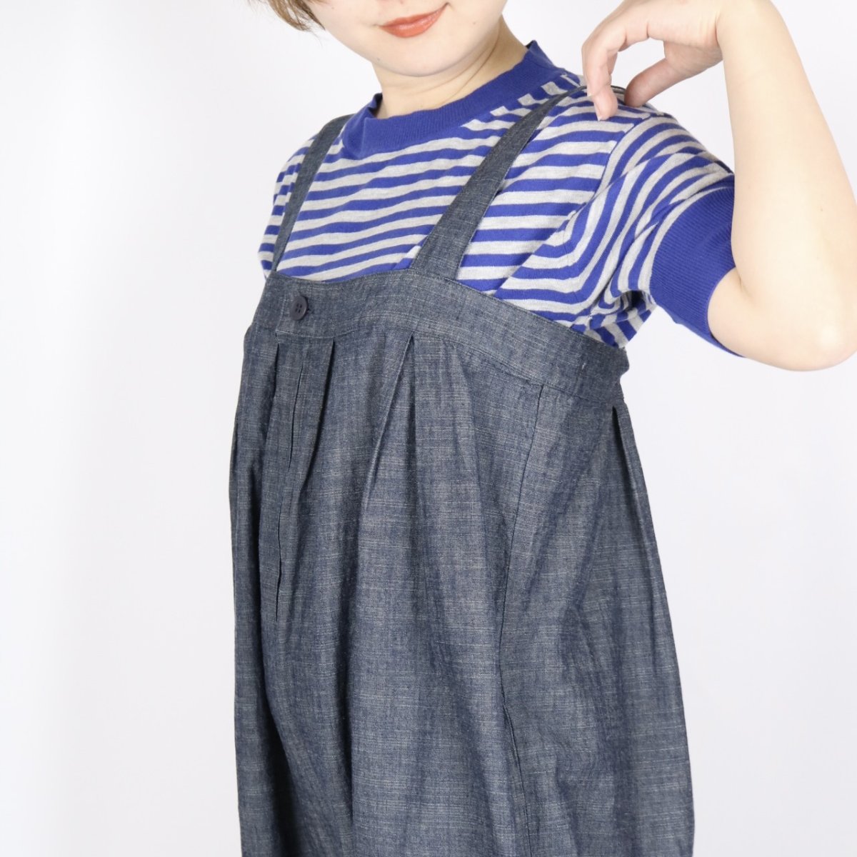 画像9: 20%OFF SALE! nachukara  綿麻スラブデニム タックサロペット  2色 (9)