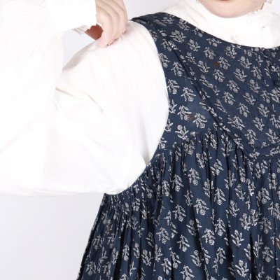 画像2: maison de soil 80s COTTON VOILE FLOWER BLOCK PRINT RAJASTHAN TUCK GATHERED NO/SL QUILTING DRESS 2色 2サイズ