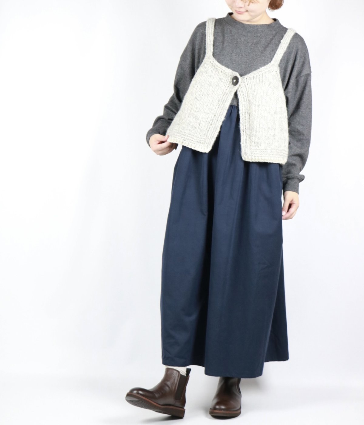 画像12: nachukara 　ウール混ニットコンビギャザーワンピース　2色 (12)