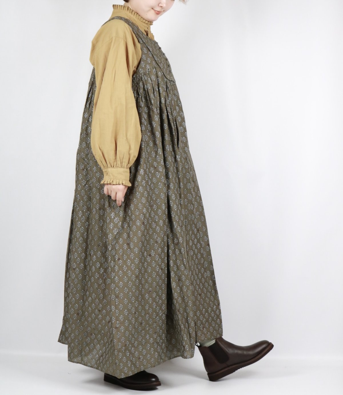 画像14: maison de soil  80s COTTON VOILE FLOWER BLOCK PRINT RAJASTHAN TUCK GATHERED NO/SL QUILTING DRESS 2色 2サイズ (14)