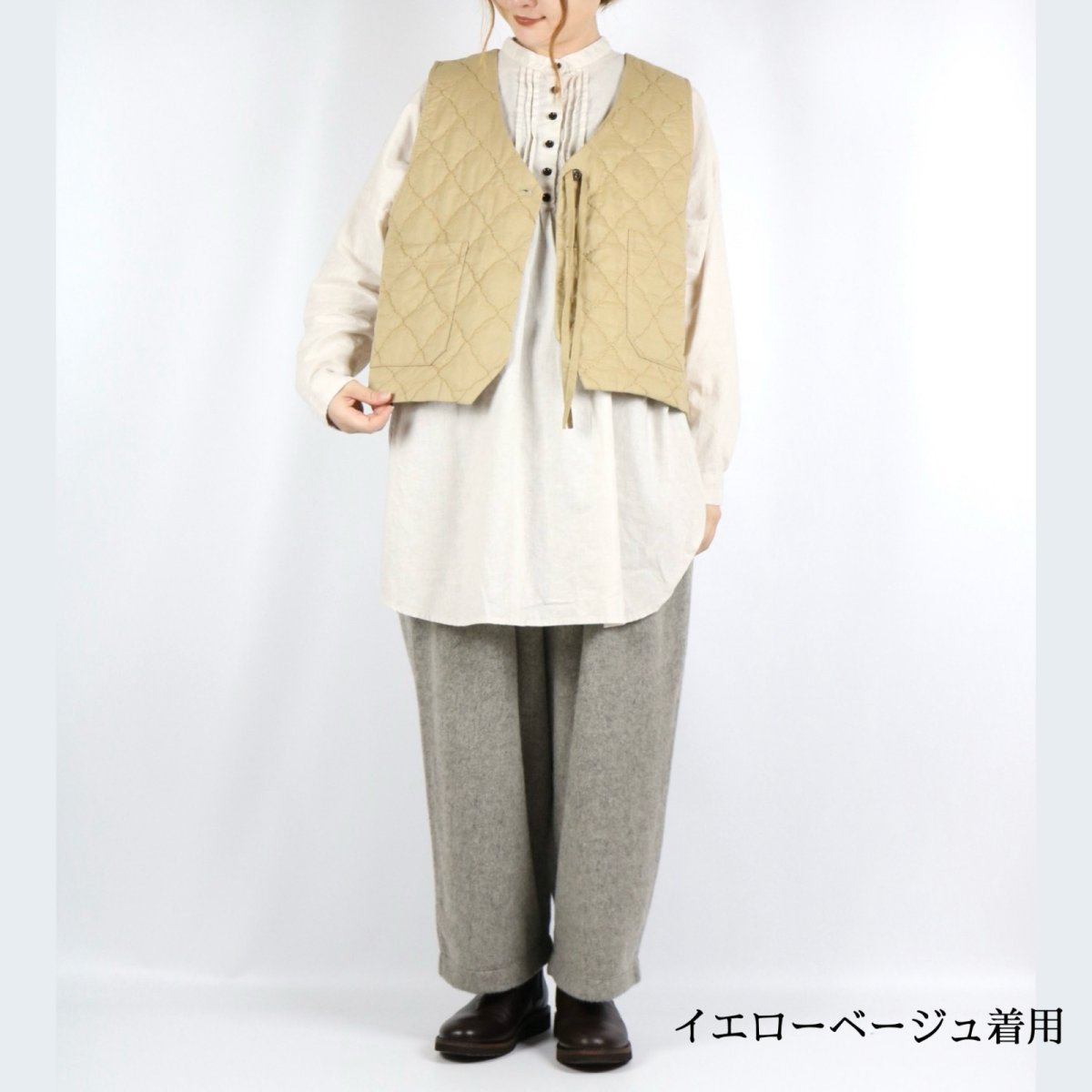 画像15: tukuroi 中わた刺繍キルティングＶネックベスト　3色 (15)