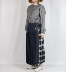 画像17: O'NEIL OF DUBLIN　IRISH LINEN PATCHWORK LOW WAIST PLEATS WRAP SKIRT LENGTH 80cm (WITH PIN)　2色 (17)