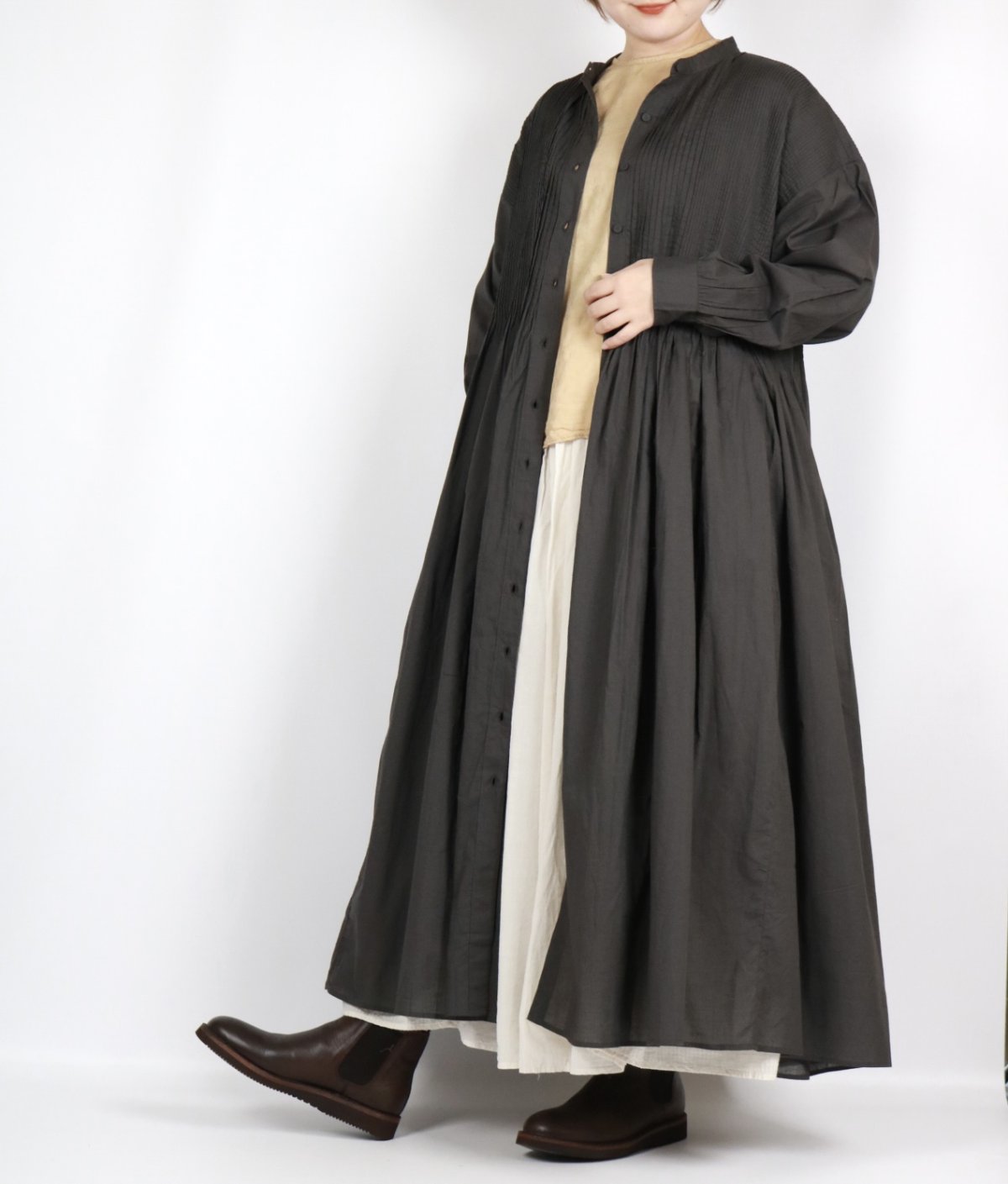 画像28: maison de soil 60s ORGANIC CAMBRIC PLAIN BANDED COLLAR DRESS WITH MINI PINTUCK 2色 (28)