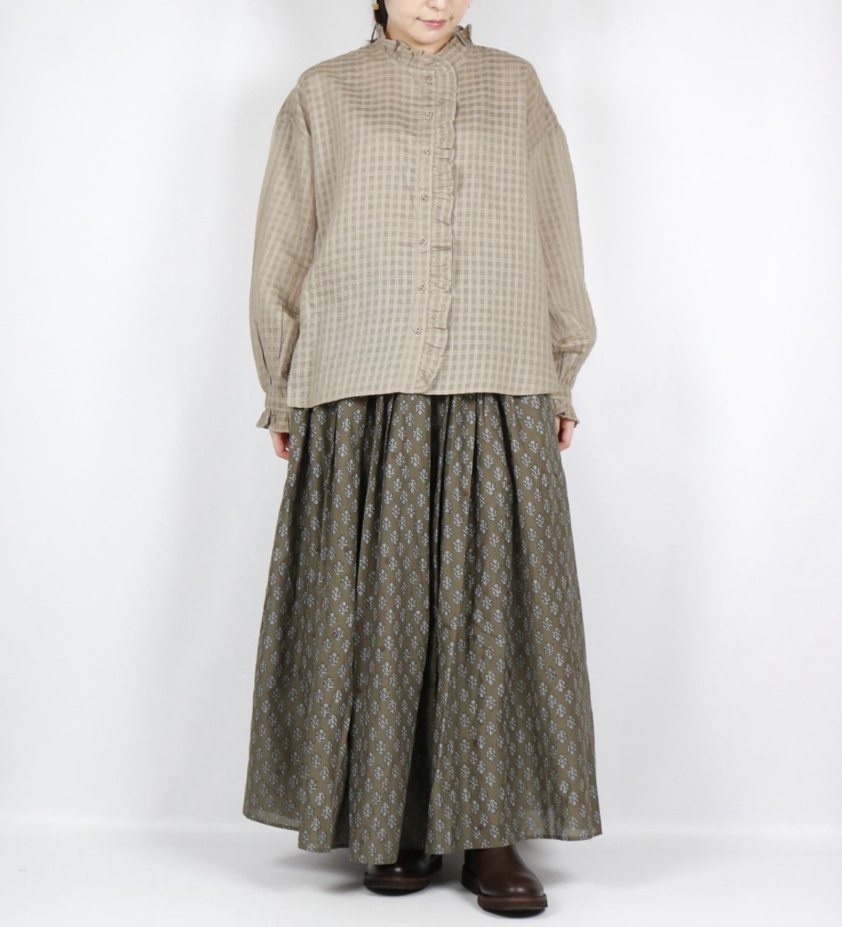 画像35: maison de soil  80s COTTON VOILE FLOWER BLOCK PRINT RAJASTAN TUCK GATHERED SKIRT WITH LINING 2色 2サイズ (35)