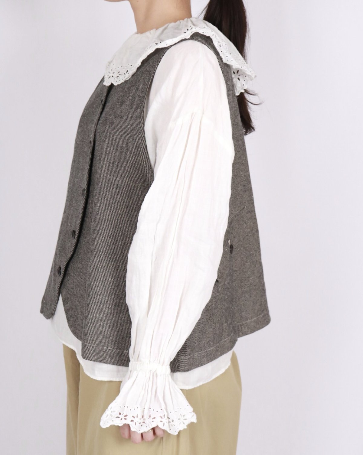 画像17: nachukara 綿麻先染ツイル フロントカーブ2wayベスト 3色 (17)