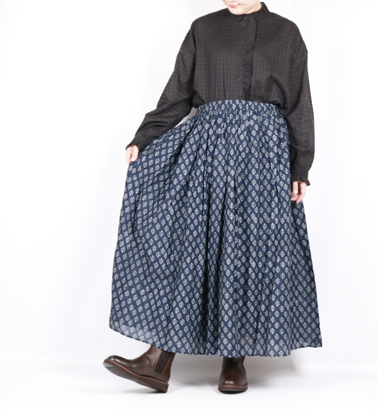 画像13: maison de soil  80s COTTON VOILE FLOWER BLOCK PRINT RAJASTAN TUCK GATHERED SKIRT WITH LINING 2色 2サイズ (13)