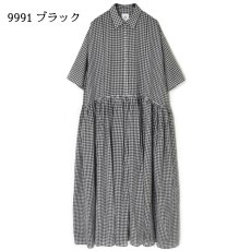 画像17: maison de soil HANDWOVEN COTTON/SILK GINGHAM CHECK REGULAR COLLAR DRESS WITH RAJASTHAN TUCK GATHERER 2色 (17)