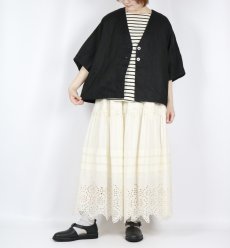 画像12: tumugu スープレコットン ボーダー天竺 裾ラウンド 半袖ロングT 2色 (12)