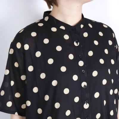 画像1: SOIL 80s COTTON VOILE DOT PRINT BANDED COLLAR S/SL DRESS　2色　２SIZE