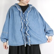 画像3: tumugu: ライトオンスデニムフリルブラウス 2色 (3)