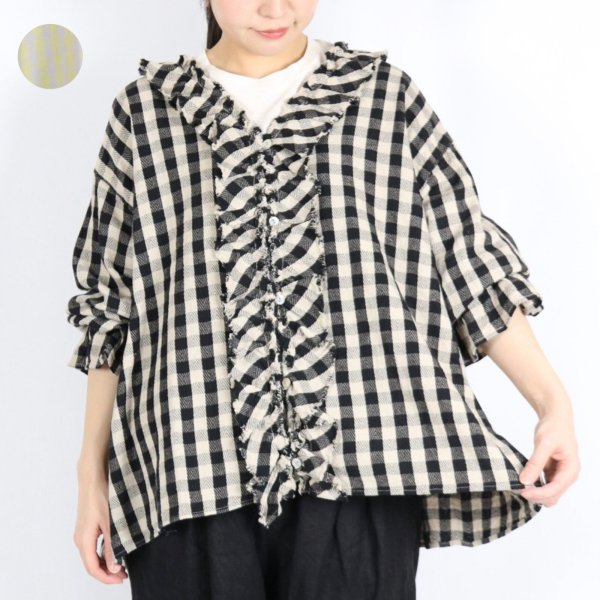 tumugu ヘリンボンギンガムチェック2WAYブラウス 2色 - toritoRu tumugu ヘリンボンギンガムチェック2WAYブラウス 2色 - toritoRu