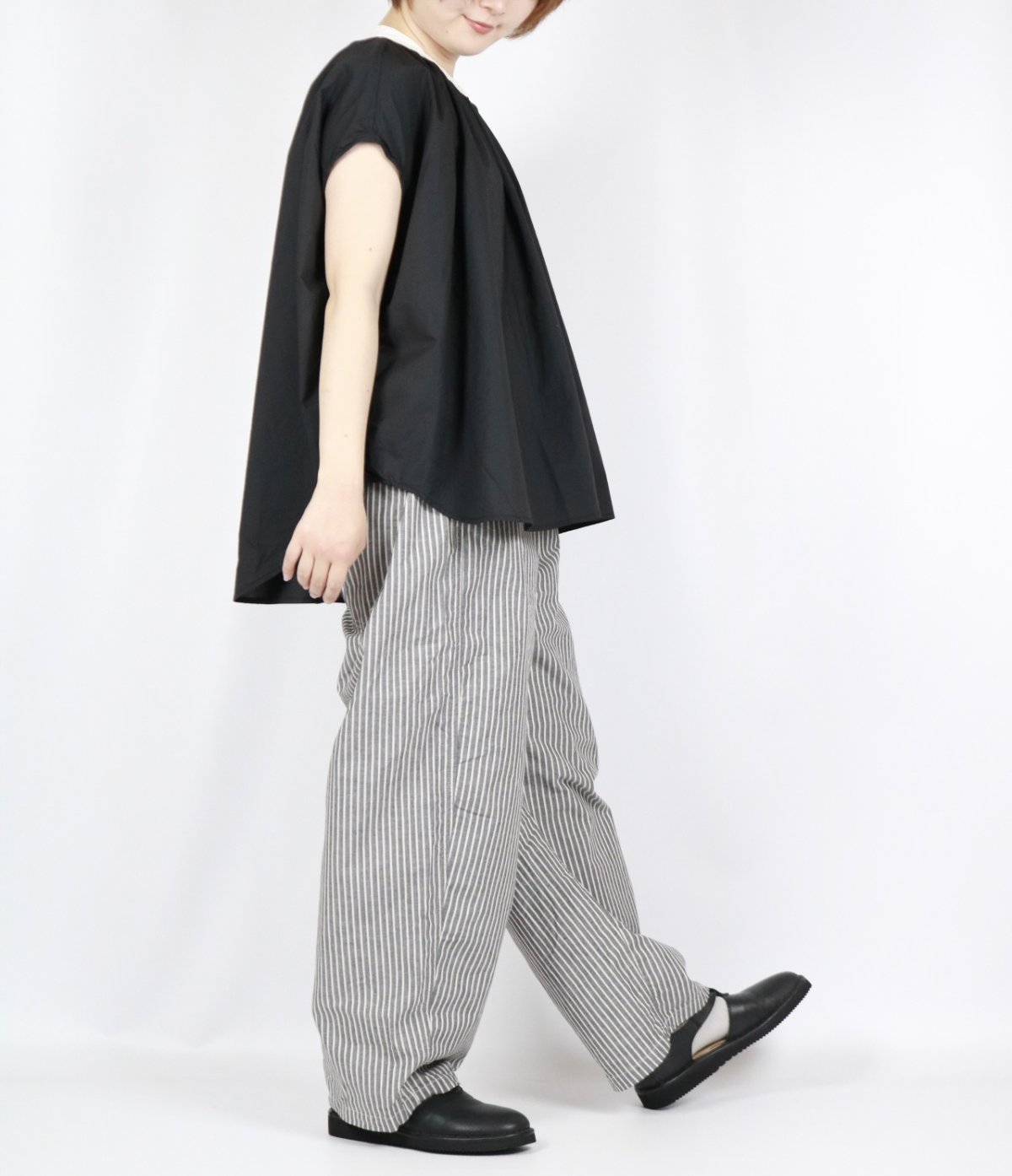 画像20: DIARIES　タイプライターコットン バイカラー フレンチスリーブ ギャザーブラウス　2色 (20)