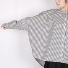 画像3: DIARIES   バック‪ギャザー ワイドシャツ  BLACK STRIPE (3)