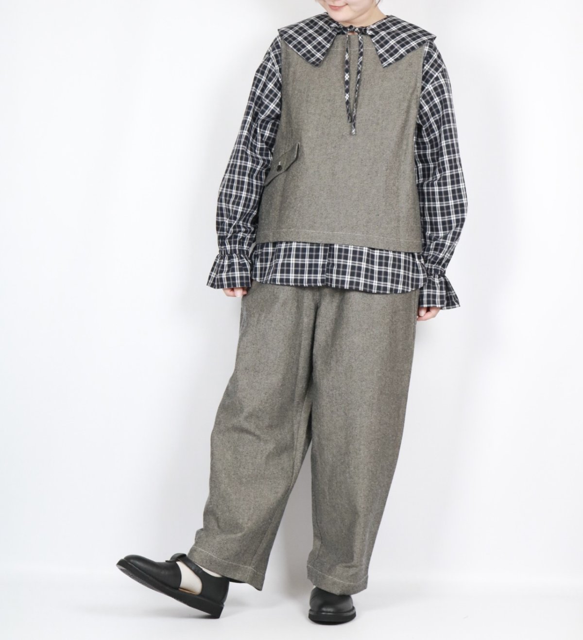 画像13: nachukara 綿麻先染ツイル フロントカーブ2wayベスト 3色 (13)