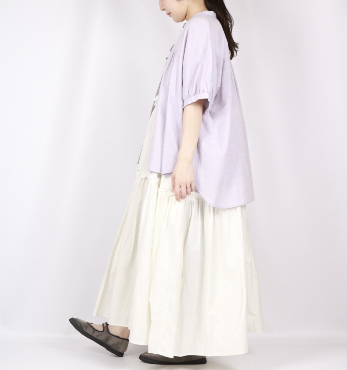 画像29: LUEUF   バンドカラー ギャザーシャツ  2色 (29)