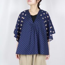 画像18: SOIL  VOILE DOT PRINT(PATCHWORK) V-NECK FRARED SLEEVE PULLOVER  2色 (18)