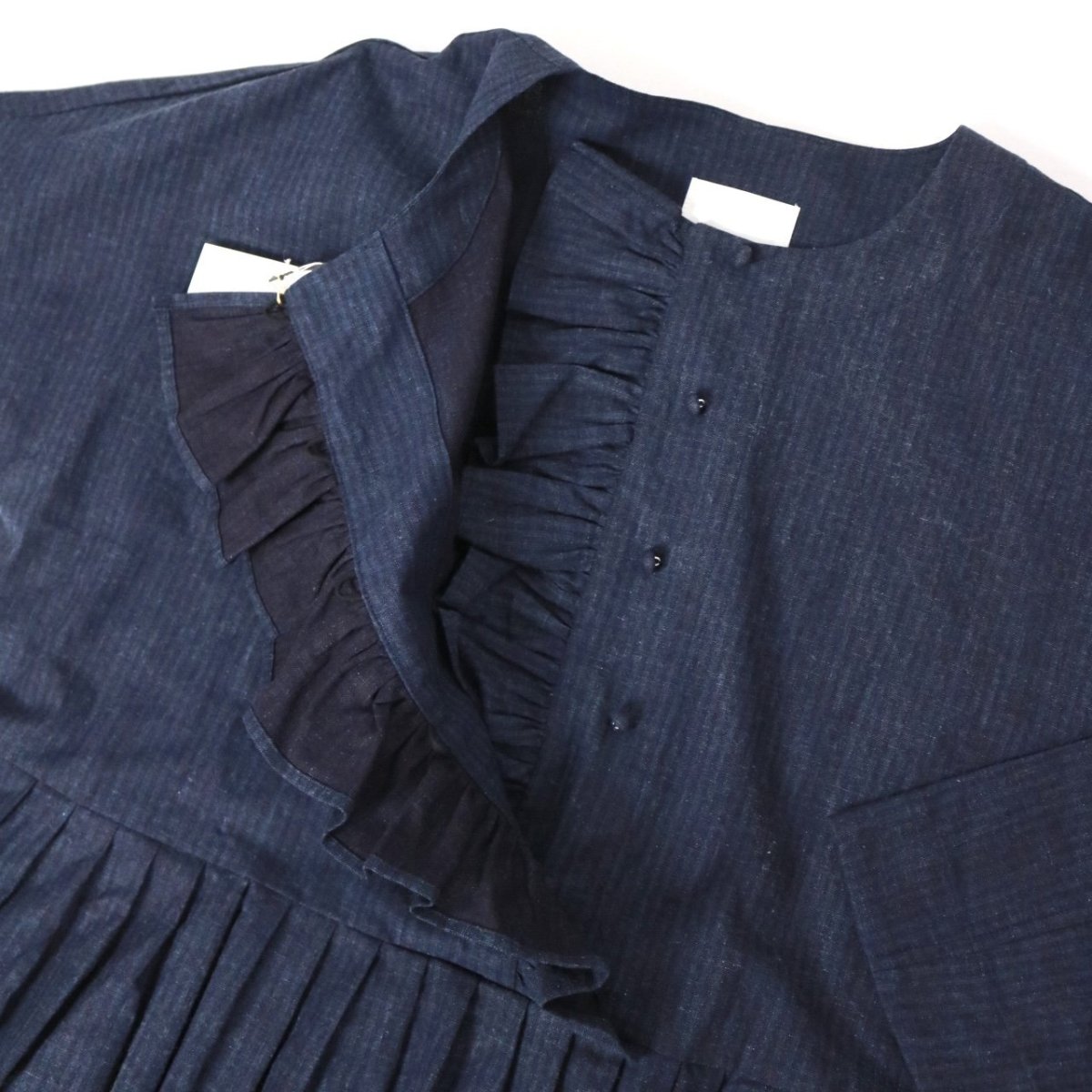 画像16: MAGALI インディゴ　コットンリネン・フリルワンピース   (16)