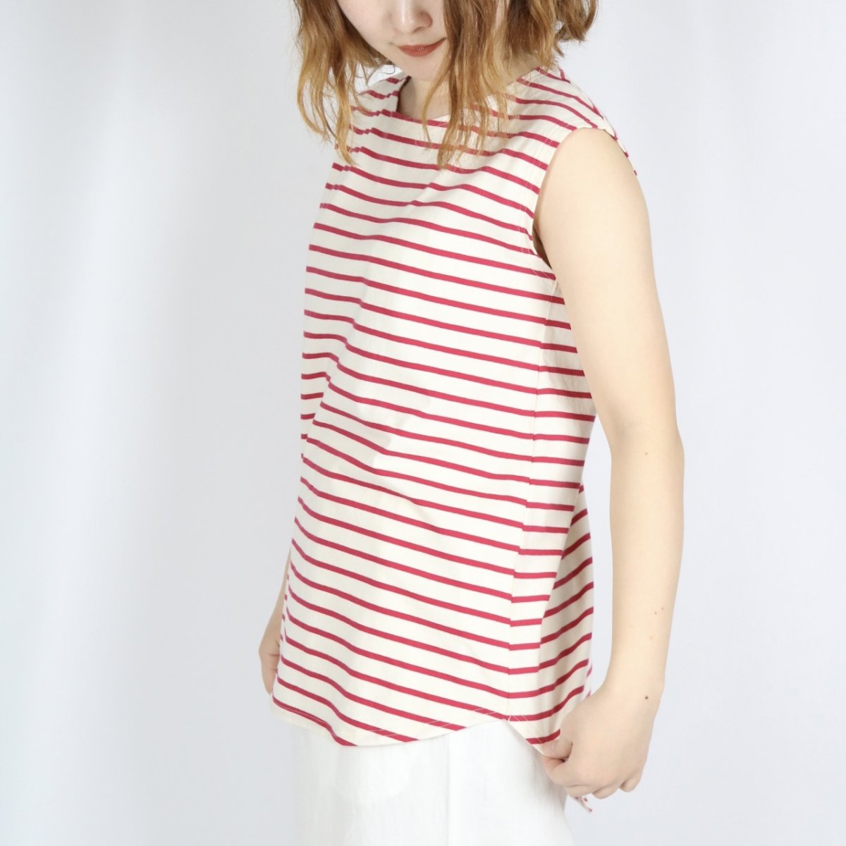 画像14: tumugu: スープレコットンボーダー天竺　裾ラウンドタンクトップ 2色 (14)