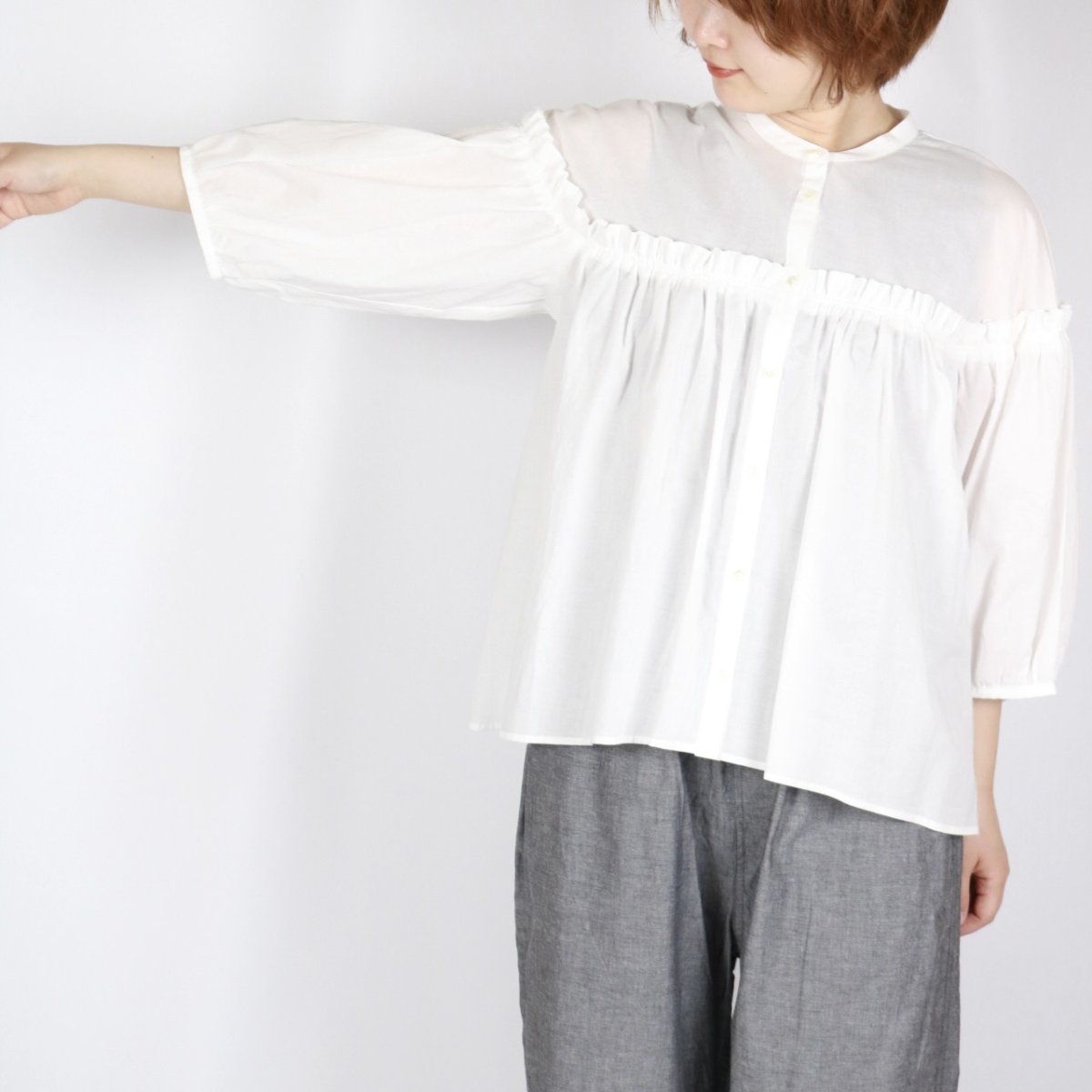 画像14: 20%OFF SALE! LUEUF  ギャザーシャツ 3色 (14)