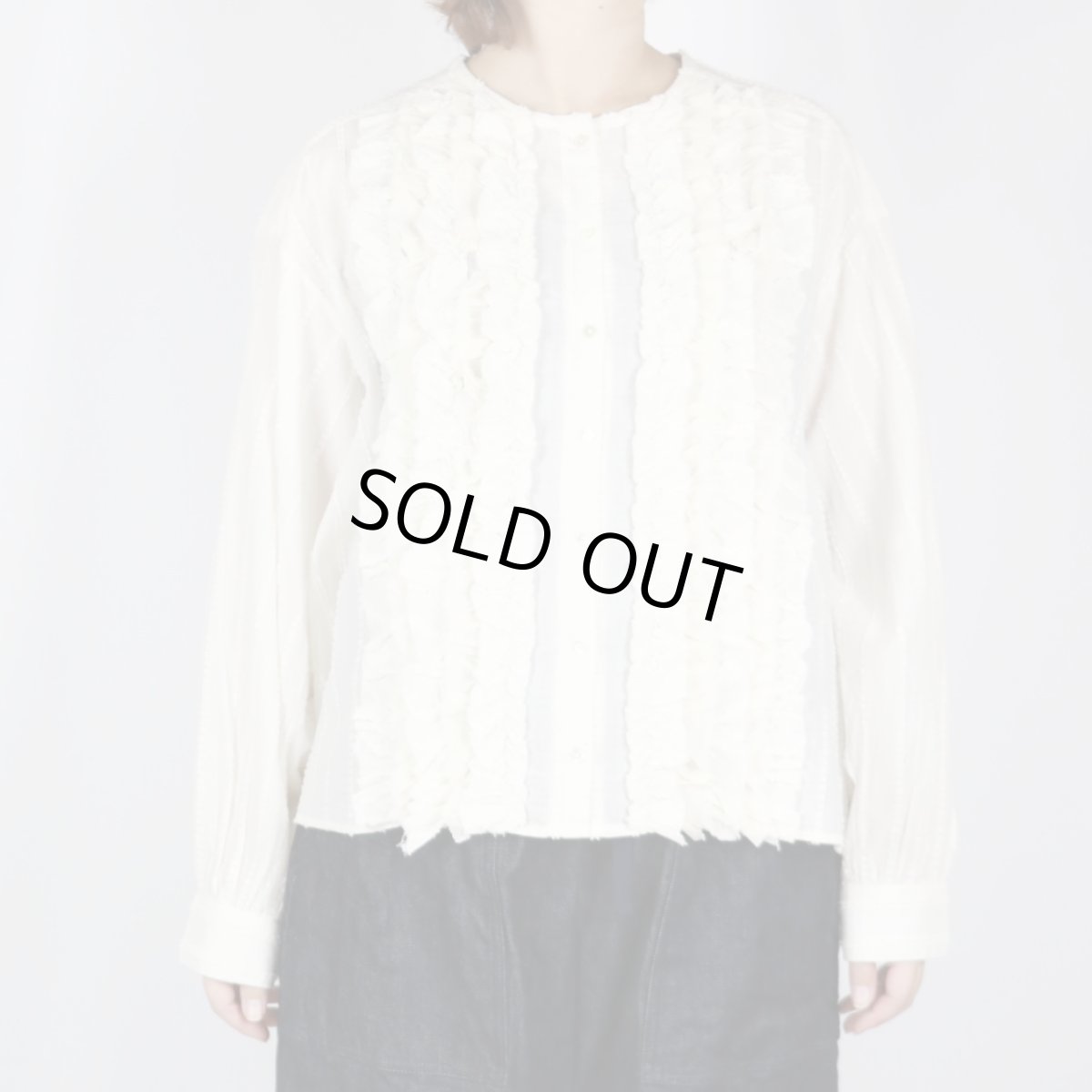 画像1: tumugu: ストライプフリンジドビーブラウス IVORY (1)