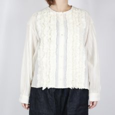 画像1: tumugu: ストライプフリンジドビーブラウス IVORY (1)