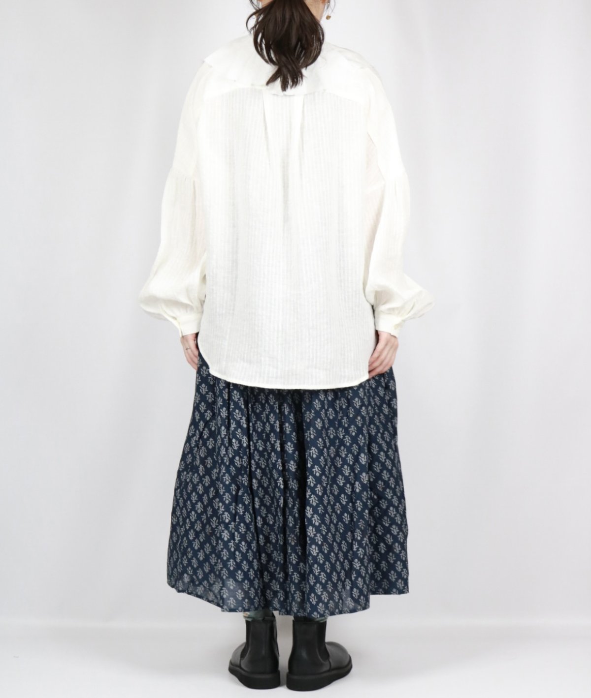 画像5: maison de soil  80s COTTON VOILE FLOWER BLOCK PRINT RAJASTAN TUCK GATHERED SKIRT WITH LINING 2色 2サイズ (5)
