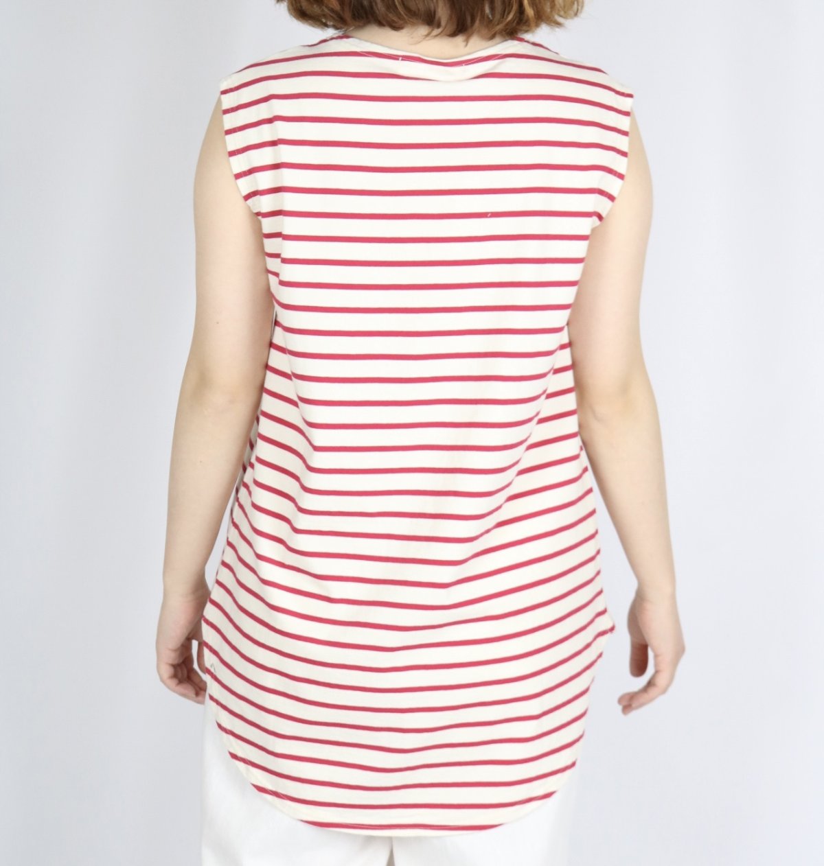 画像15: tumugu: スープレコットンボーダー天竺　裾ラウンドタンクトップ 2色 (15)