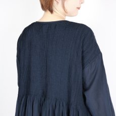 画像33: maison de soil 80s ORGANIC COTTON SMALL CHECK&VOILE PLAIN(OVER DYE) CREW NECK BUTTON SHIRT MAXI DRESS WITH PINTUCK 2色 (33)