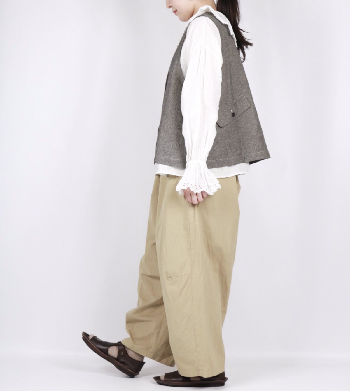 画像20: nachukara 綿麻先染ツイル フロントカーブ2wayベスト 3色 (20)