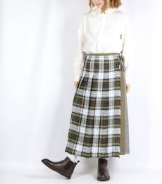 画像4: O'NEIL OF DUBLIN　IRISH LINEN PATCHWORK LOW WAIST PLEATS WRAP SKIRT LENGTH 80cm (WITH PIN)　2色 (4)