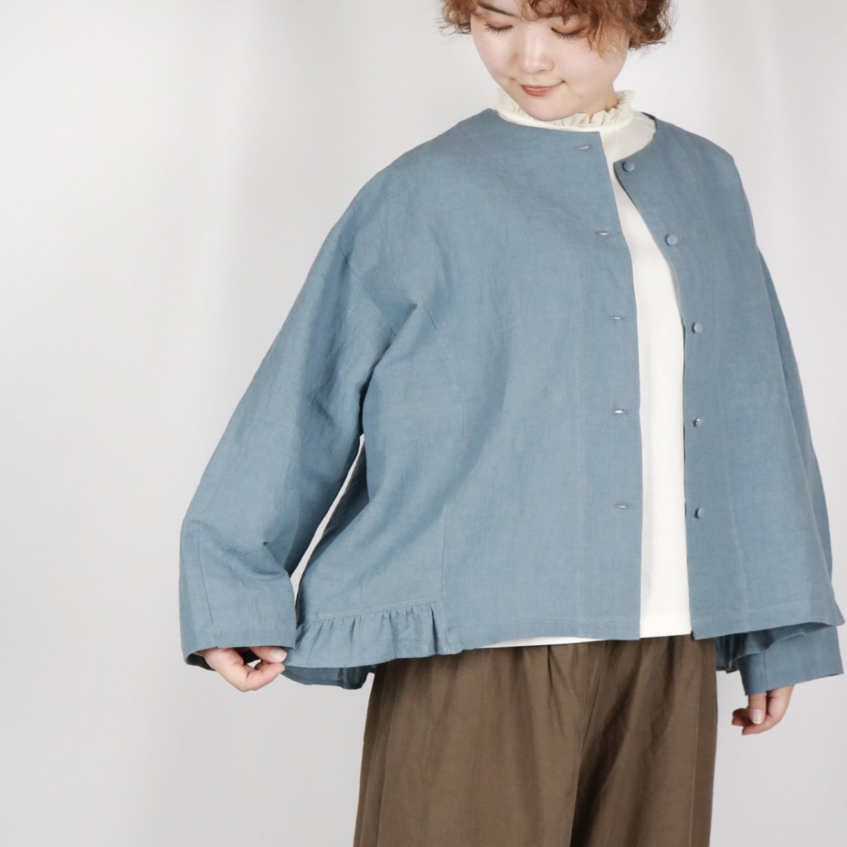 画像6: nachukara 綿麻ワッシャーフリルシャツジャケット 3色 (6)