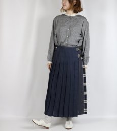 画像16: O'NEIL OF DUBLIN　IRISH LINEN PATCHWORK LOW WAIST PLEATS WRAP SKIRT LENGTH 80cm (WITH PIN)　2色 (16)