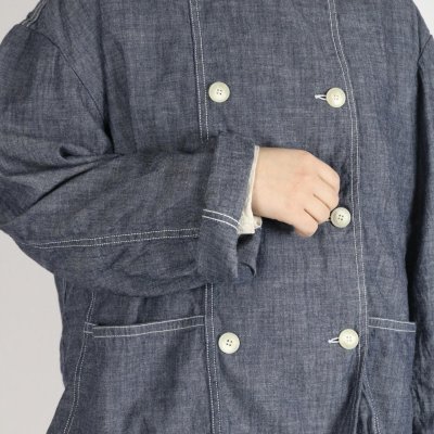 画像3: ARMEN　NAVY CHAMBRAY ROUND COLLAR DOUBLE JACKET　2サイズ