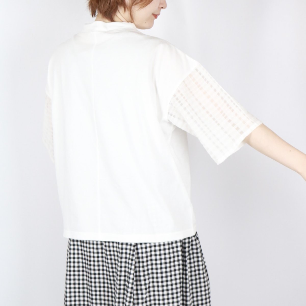 画像3: nachukara ナチュラル天竺袖コンビTシャツ　2色 (3)