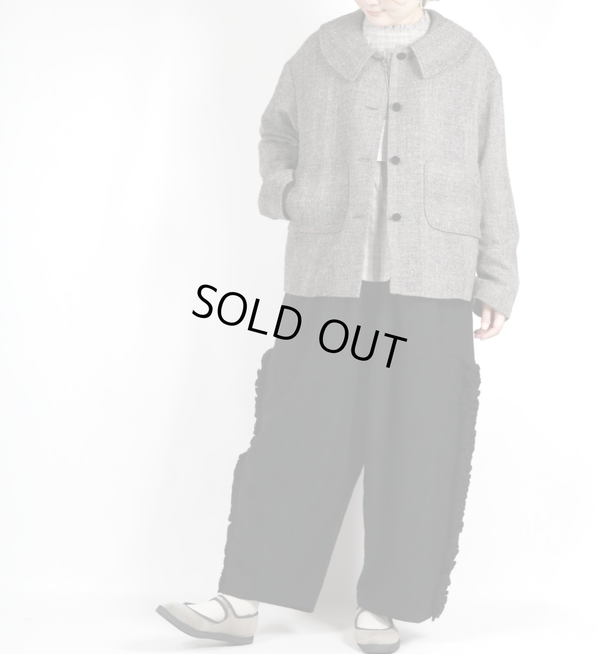 画像6: MAGALI シェットランドウールリネン・フラットカラージャケット／グレイ (6)