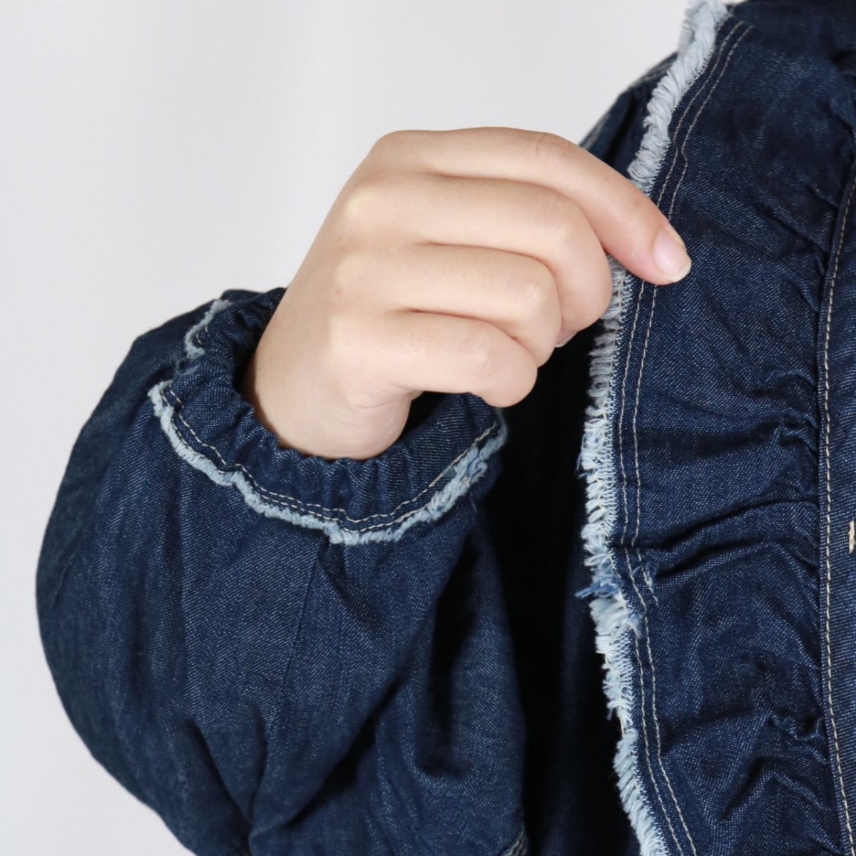 画像21: tumugu: ライトオンスデニムフリルブラウス 2色 (21)