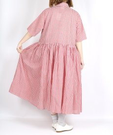 画像5: maison de soil HANDWOVEN COTTON/SILK GINGHAM CHECK REGULAR COLLAR DRESS WITH RAJASTHAN TUCK GATHERER 2色 (5)